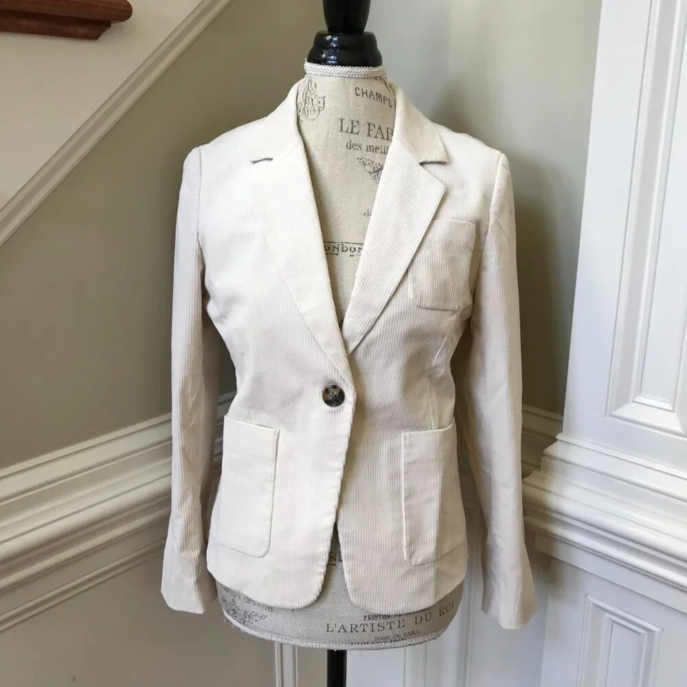 NWT JCrew Archie Corduroy Blazer Jacket Womens 6 Cream Ivory Patch Pocket BJ988